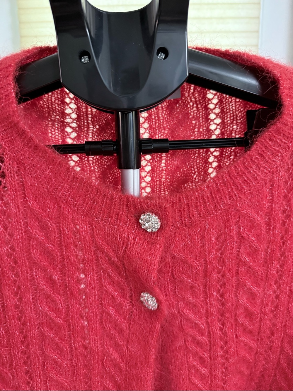 ZARA alpaca & wool blend cable knit cropped cardigan rhinestone buttons size M - Picture 3 of 12